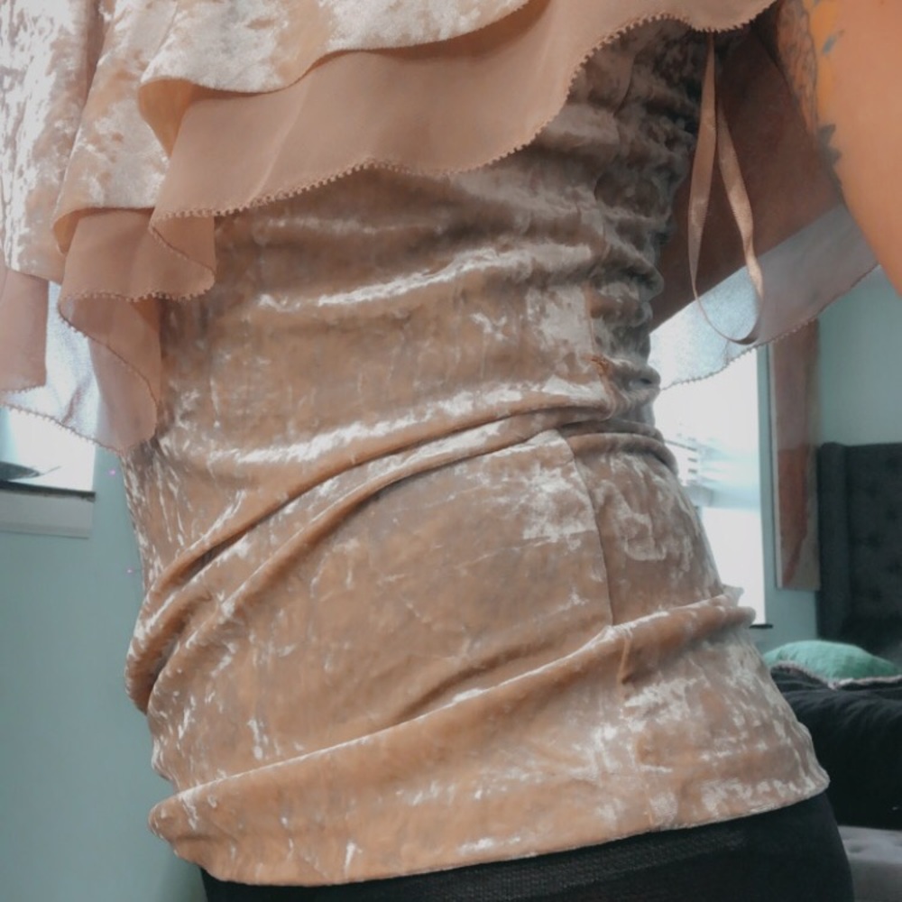 Baby Pink Crushed Velvet Flowy Babydoll Top - Picture 3 of 4
